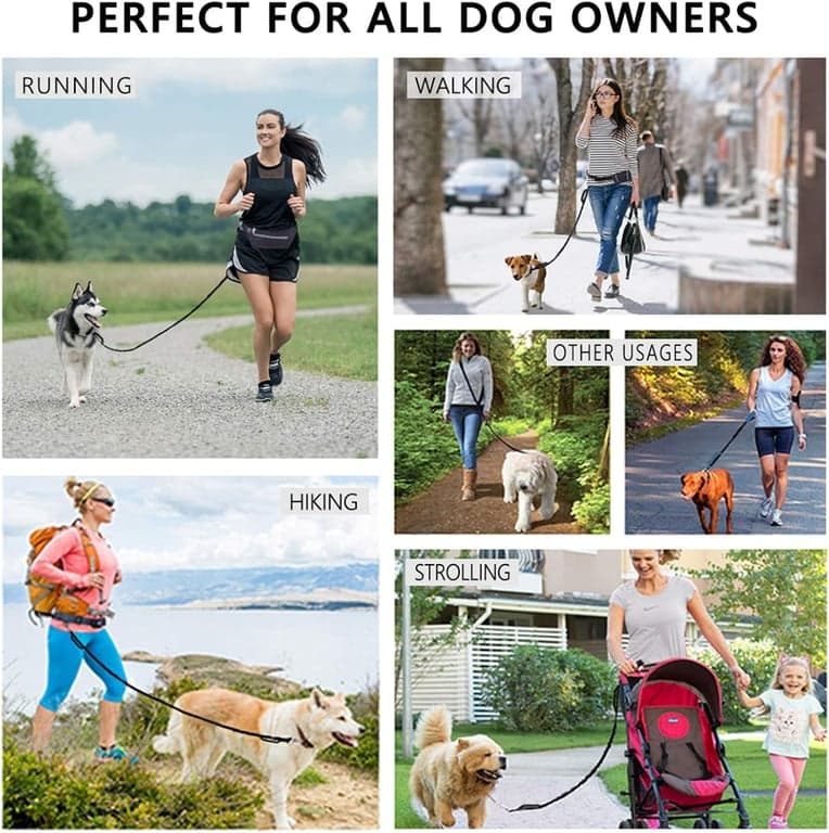 Correa para perro manos libres, correa de cintura para correr con cremallera, bolsa para caminar para perros medianos y grandes, doble asa y bungee retráctil para entrenamiento, trote, senderismo - imagen 6