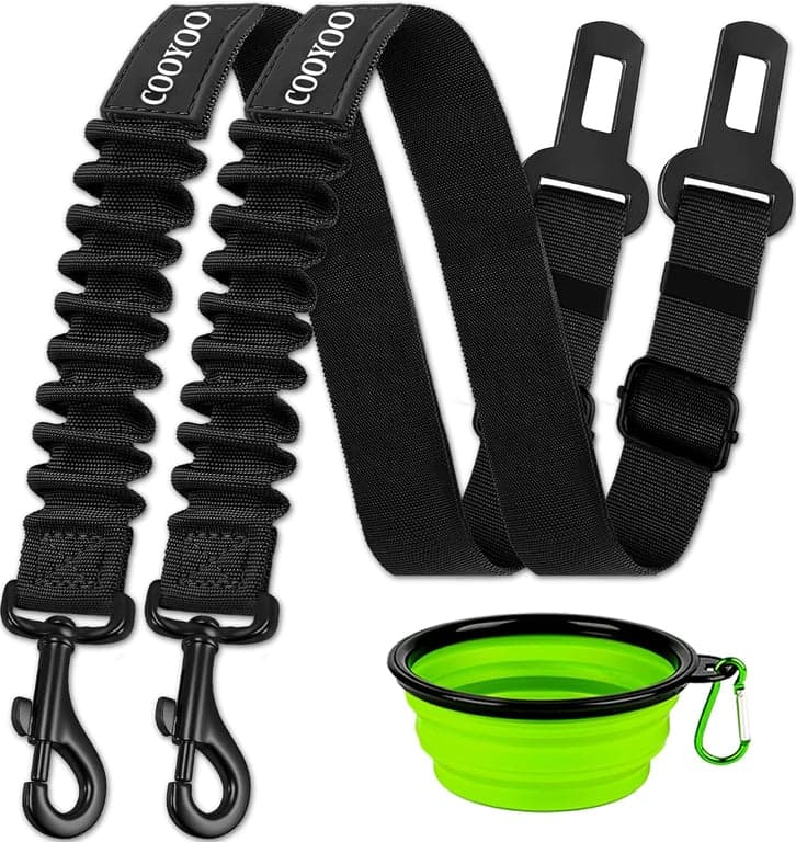 COOYOO Cinturón de seguridad para perros, juego de 3 piezas retráctil, arnés para coche, cinturón de seguridad ajustable para perros para vehículos, cinturones de seguridad de nailon para mascotas, resistentes y elásticos