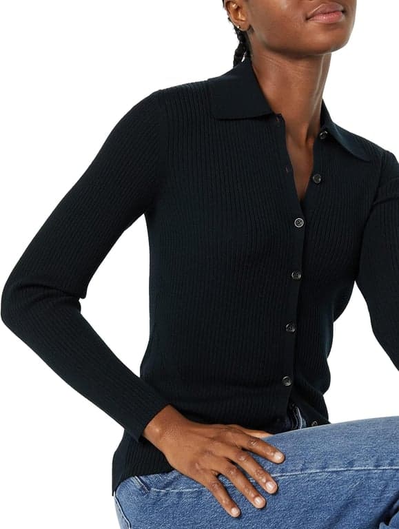Cárdigan acanalado tipo polo elástico de calibre fino para mujer Amazon Essentials (anteriormente Daily Ritual) - vista alternativa