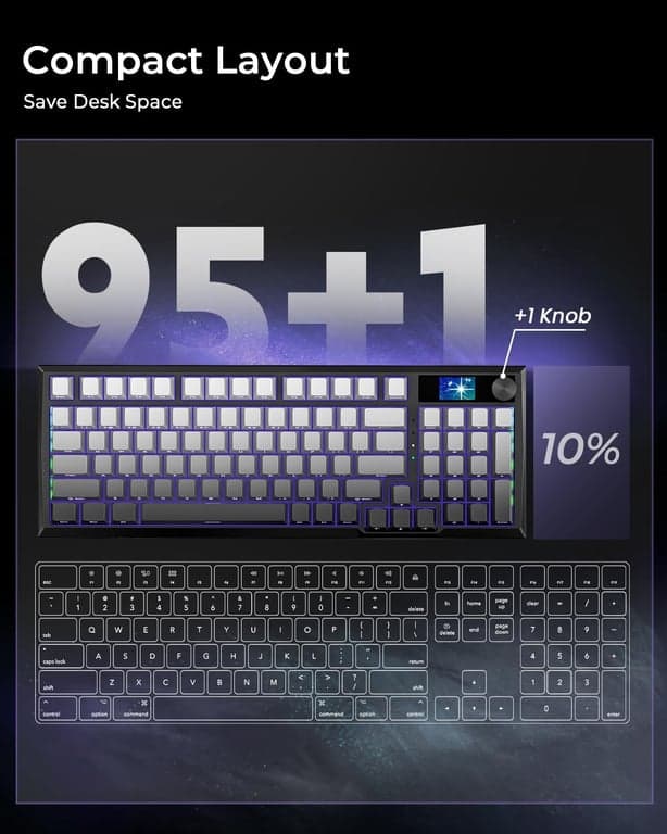 Teclado Mecánico Inalámbrico Redragon K725L con Pantalla y Perilla, Púrpura - imagen 2