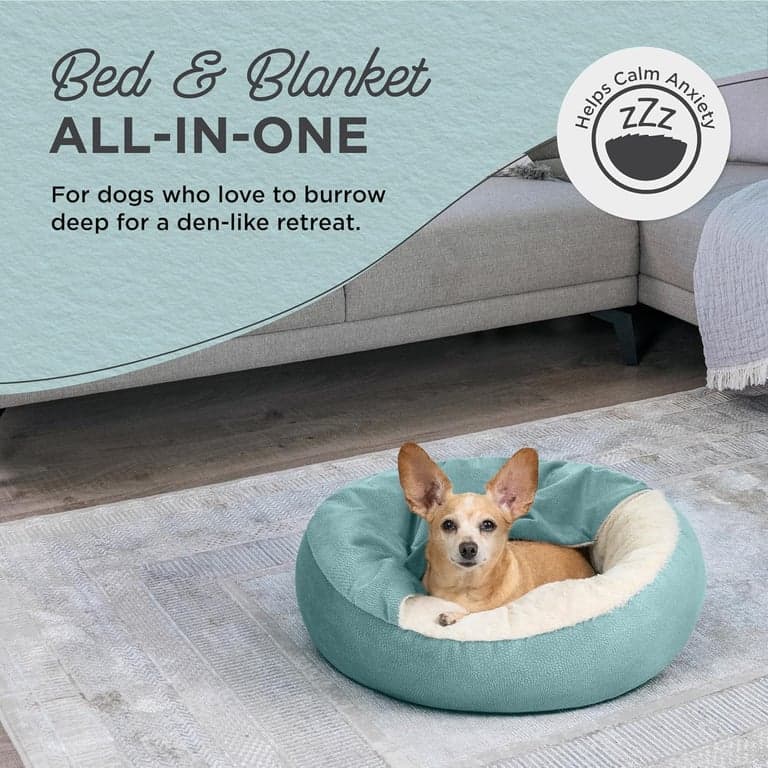 Cama para gato y perro Best Friends by Sheri Cozy Cuddler Ilan con manta adjunta, azul Tide Pool, 24"x24" - vista alternativa