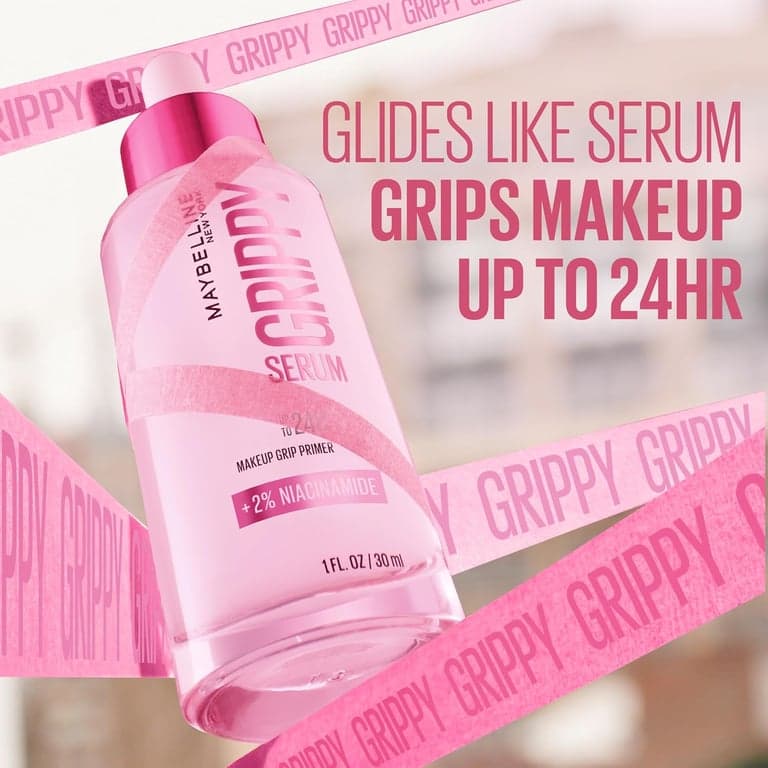 Maybelline Grippy Serum Primer, prebase de maquillaje hidratante con 2% de niacinamida para hasta 24 horas de duración del maquillaje, transparente, 1 unidad - imagen 2