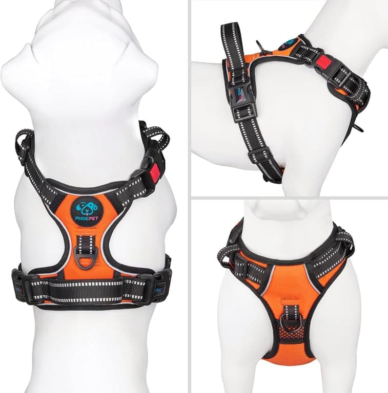PHOEPET Arnés para Perro sin Tirones Mediano Reflectante con Clip Frontal y Asa - vista alternativa