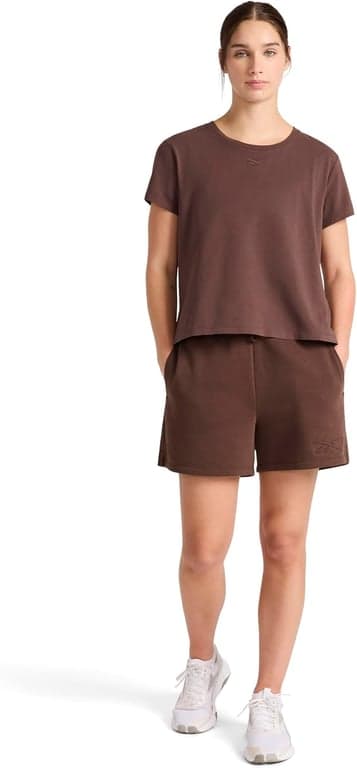 Short Reebok Campus de 4.5” para mujer, ajuste estándar, tela de mezcla de algodón y poliéster de peso medio - vista alternativa
