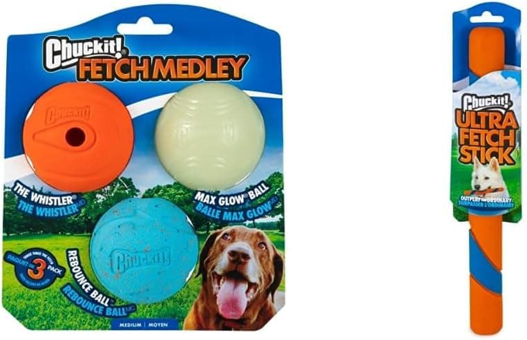 Chuckit! Juguetes de búsqueda para perros - Whistler, Glow y Rebounce Balls Plus Ultra Fetch Stick