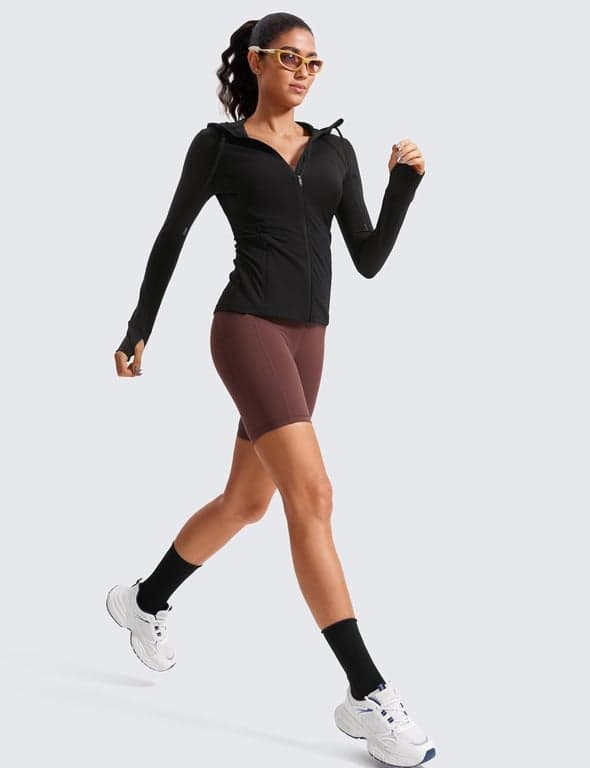 CRZ YOGA Butterluxe Chaquetas con Capucha a la Cadera | Extremadamente Suave, Atlética, Ajuste Delgado, Cremallera Completa, Ventilación de Malla Trasera, Bolsillos Laterales con Cremallera, Agujeros para Pulgares, para Mujer - imagen 4