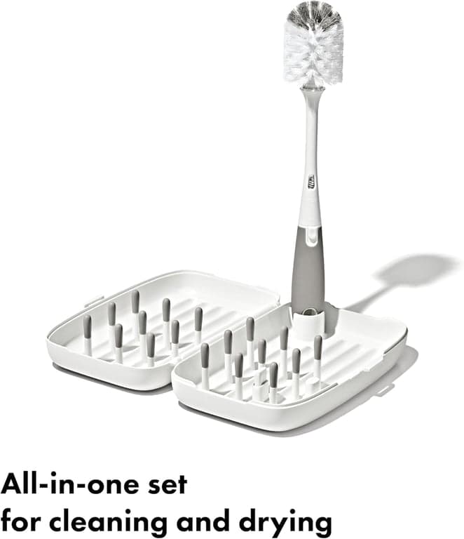 OXO Tot Escurridor de Biberones y Cepillo para Tamaño Viaje, Portátil, Gris - vista alternativa