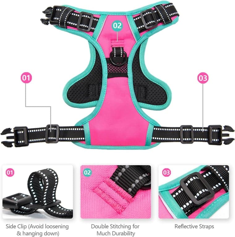 PHOEPET Arnés para perro mejorado sin tirones, chaleco reflectante ajustable - imagen 3