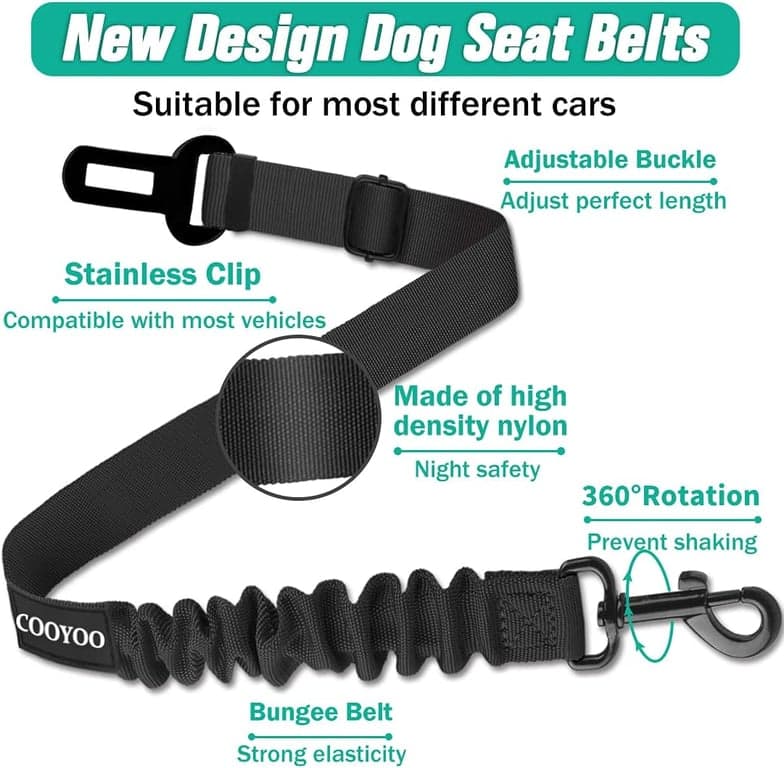 COOYOO Cinturón de seguridad para perros, juego de 3 piezas retráctil, arnés para coche, cinturón de seguridad ajustable para perros para vehículos, cinturones de seguridad de nailon para mascotas, resistentes y elásticos - imagen 2