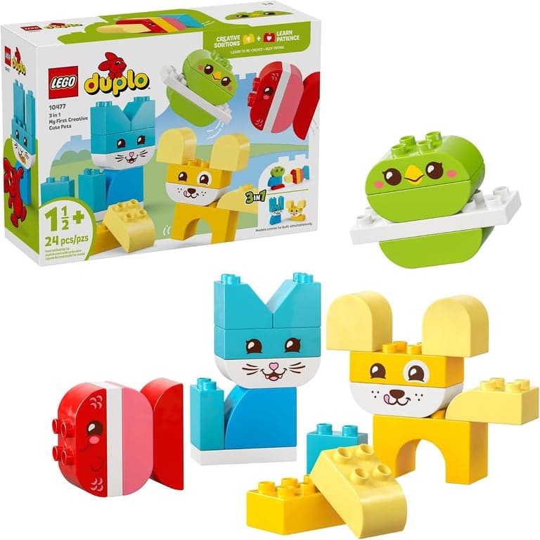 LEGO DUPLO Mis Primeros 3 en 1 Mascotas Creativas Adorables Juguete de Construcción para Niños Pequeños - Set de Juego de Simulación para y Niñas, Edades 1.5+ - de Aprendizaje y Educación para Preescolares - Idea de Regalo para Cumpleaños - 10477