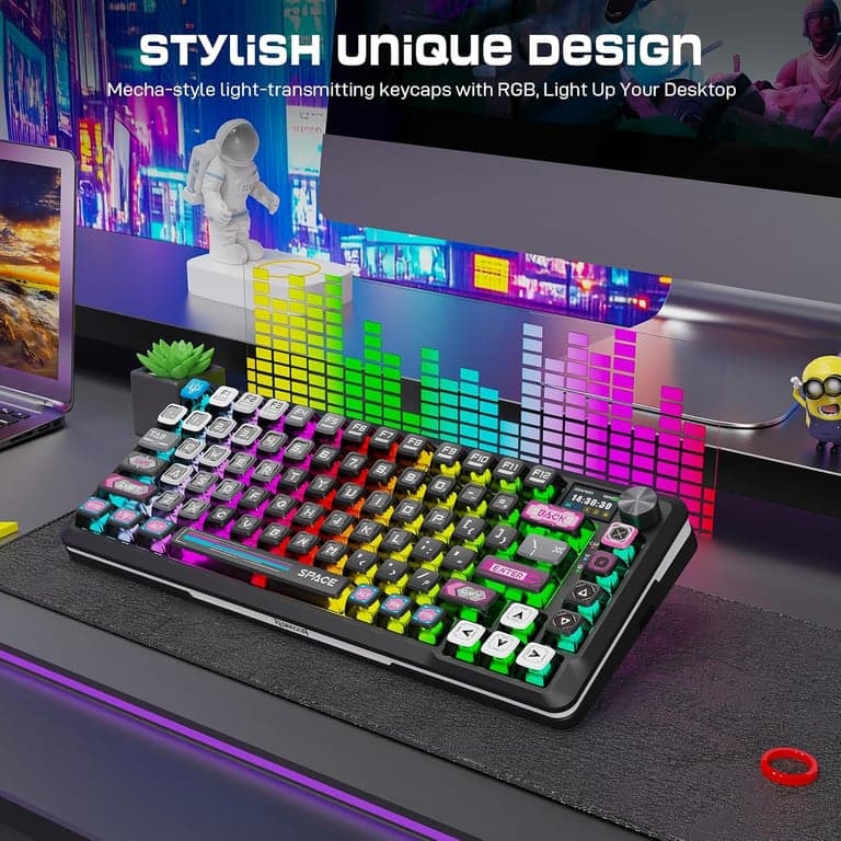 Teclado mecánico inalámbrico Redragon K708 con pantalla, perilla de volumen e interruptores prelubricados - para juegos RGB con junta de tres modos (Bluetooth/2.4G/USB-C), intercambiable en caliente, batería de 4000 mAh para PC, Mac, etc. - imagen 4