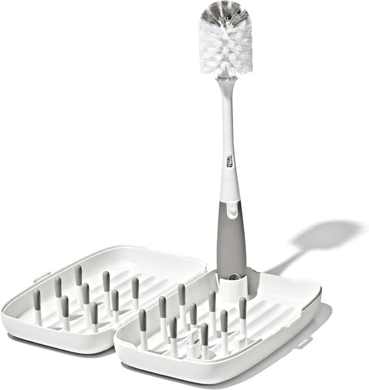 OXO Tot Escurridor de Biberones y Cepillo para Tamaño Viaje, Portátil, Gris