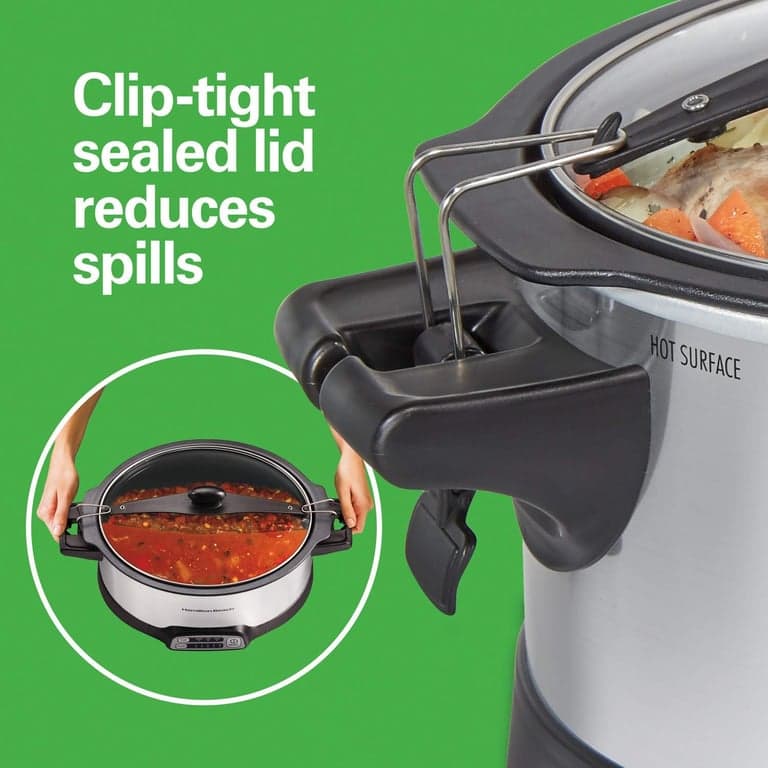 Olla de cocción lenta programable Hamilton Beach con olla de 6 cuartos apta para estufa para sellar y cocinar y tapa de viaje con cierre para transporte portátil, plateada (33663) - imagen 3