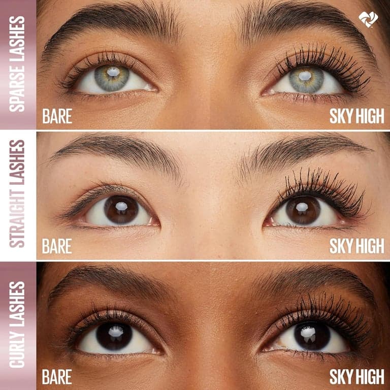 Maybelline Lash Sensational Sky High Máscara de Pestañas Lavable, Voluminizadora, Alargadora, Definitiva, Riza, Multiplica, Fórmula Construible, Blackest Black, 1 Unidad - imagen 4