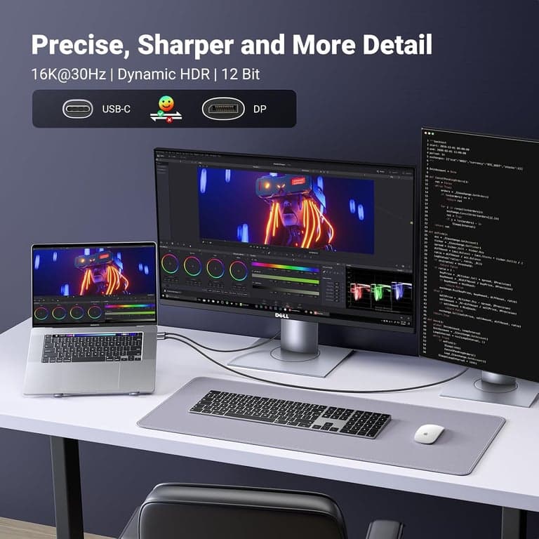 UGREEN USB C to DisplayPort 2.1 Cable 16K@30Hz 8K@120Hz, 3.3FT - imagen 4