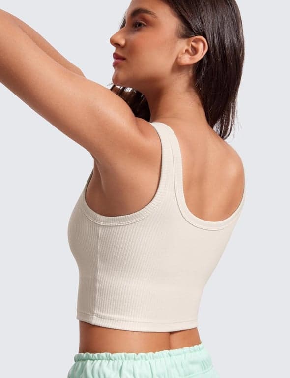 CRZ YOGA Ribbed U Neck Crop Tank Tops | Sostén Incorporado, Soporte Medio, Almohadillas Removibles, Casual, Tirantes Anchos, Brasieres Deportivos Largos para Mujer - imagen 3