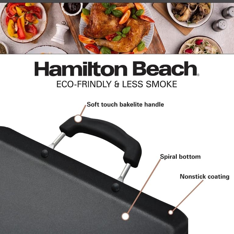 Hamilton Beach 19x11" Sartén Doble Antiadherente | Aluminio Negro con Mango Suave al Tacto | Fácil Limpieza, Cocina con Poco Aceite | Utensilios de Duraderos Multiusos - imagen 2