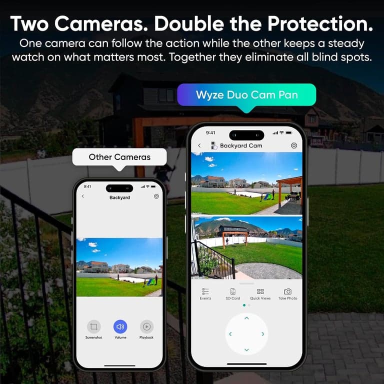 WYZE Duo Cam Pan Cámara de seguridad inteligente para interiores/exteriores IP65 2K 360° Panorámica/Inclinación con visión nocturna a color, compatible con Alexa y Google Assistant, blanca - imagen 3