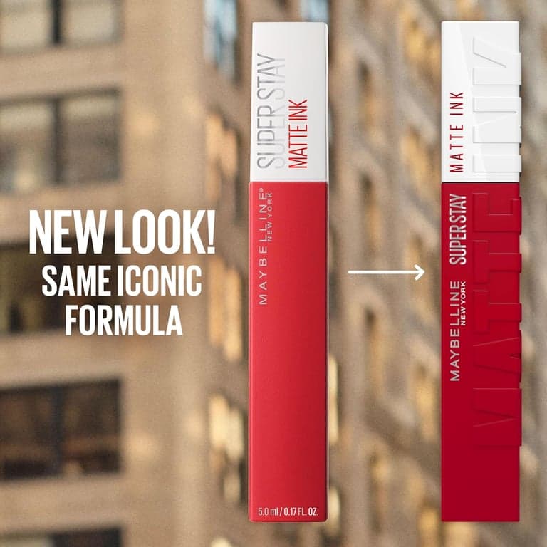 Maybelline Super Stay Matte Ink Lápiz Labial Líquido, Color de Alto Impacto de Larga Duración, Hasta 16H de Uso, Exhilarator, Rojo Rubí, 1 Unidad, El Empaque Puede Variar - imagen 2