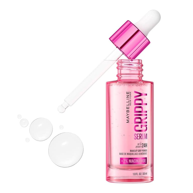 Maybelline Grippy Serum Primer, prebase de maquillaje hidratante con 2% de niacinamida para hasta 24 horas de duración del maquillaje, transparente, 1 unidad