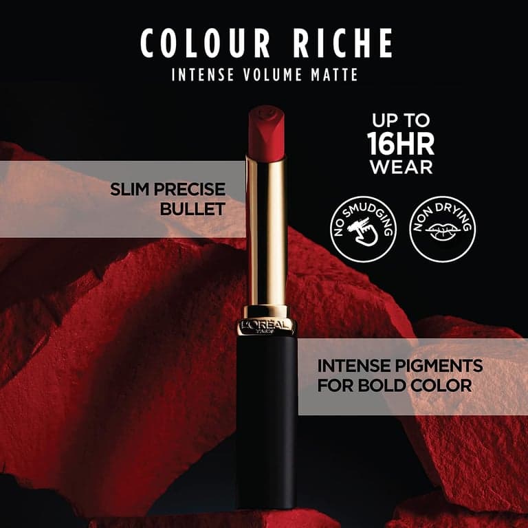 L'Oreal Paris Colour Riche Intense Volume Matte Lipstick, Color de Labios con Ácido Hialurónico para hasta 16h de Comodidad Todo el Día, Le Mauve Indomptable, 0.06 Oz - imagen 2