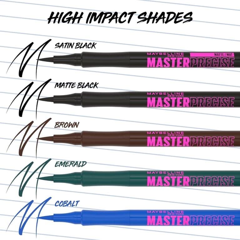 Maybelline Eyestudio Master Precise Delineador Líquido Resistente al Agua de Larga Duración, Negro Mate, 1 unidad (el empaque puede variar) - imagen 5