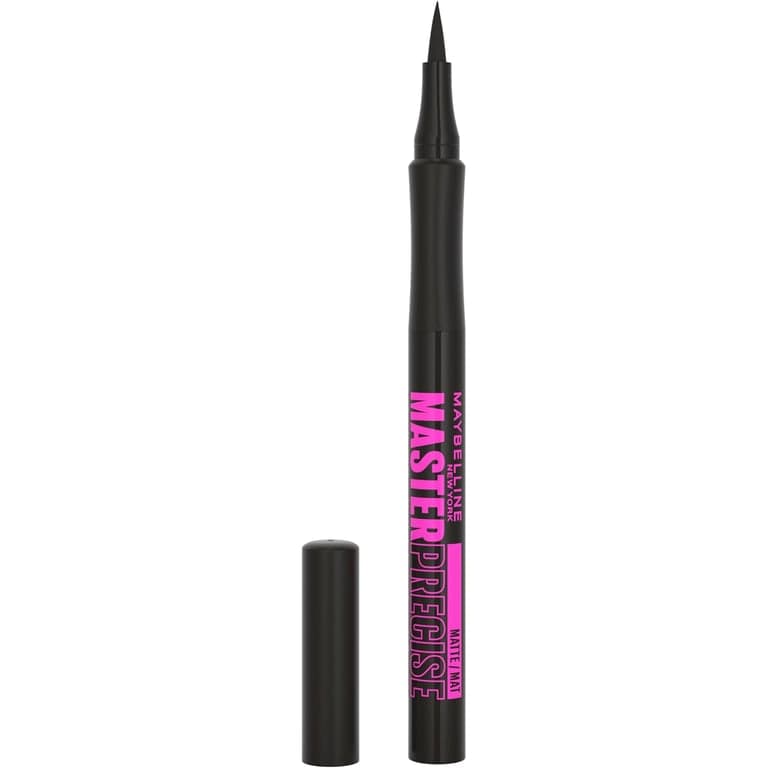 Maybelline Eyestudio Master Precise Delineador Líquido Resistente al Agua de Larga Duración, Negro Mate, 1 unidad (el empaque puede variar)