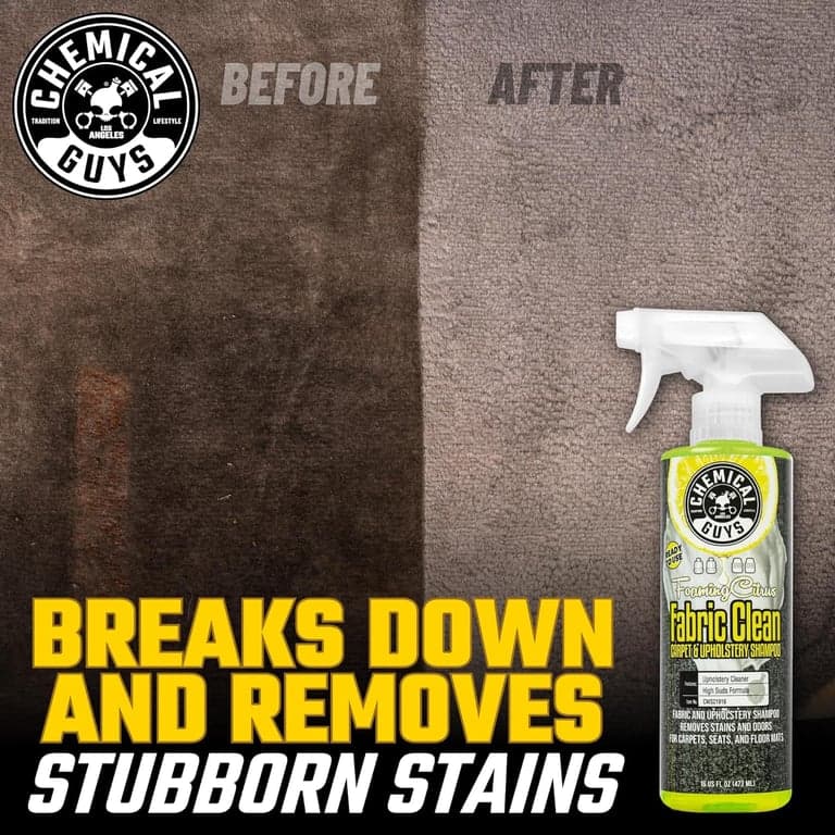 Chemical Guys, Spray Limpiador de Telas y Alfombras Cítrico con Kit de Cepillo, 16 oz | Con cepillo interior resistente y práctico, kit con aroma cítrico, spray para telas y kit combinado de cepillo interior, listo para uso inmediato - imagen 3