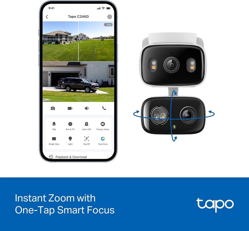 Cámara de seguridad con cable Tapo 2K para interiores/exteriores con doble lente Pan/Tilt, C246D - imagen 3