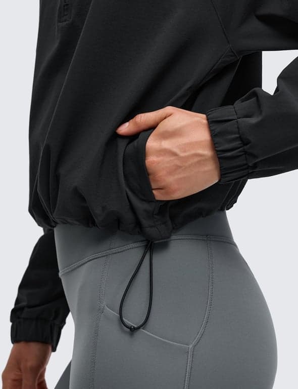 CRZ YOGA Chaquetas deportivas con cordón en la parte inferior | Ligeras, para senderismo, media cremallera, bolsillos laterales, tipo suéter, para mujer - imagen 4