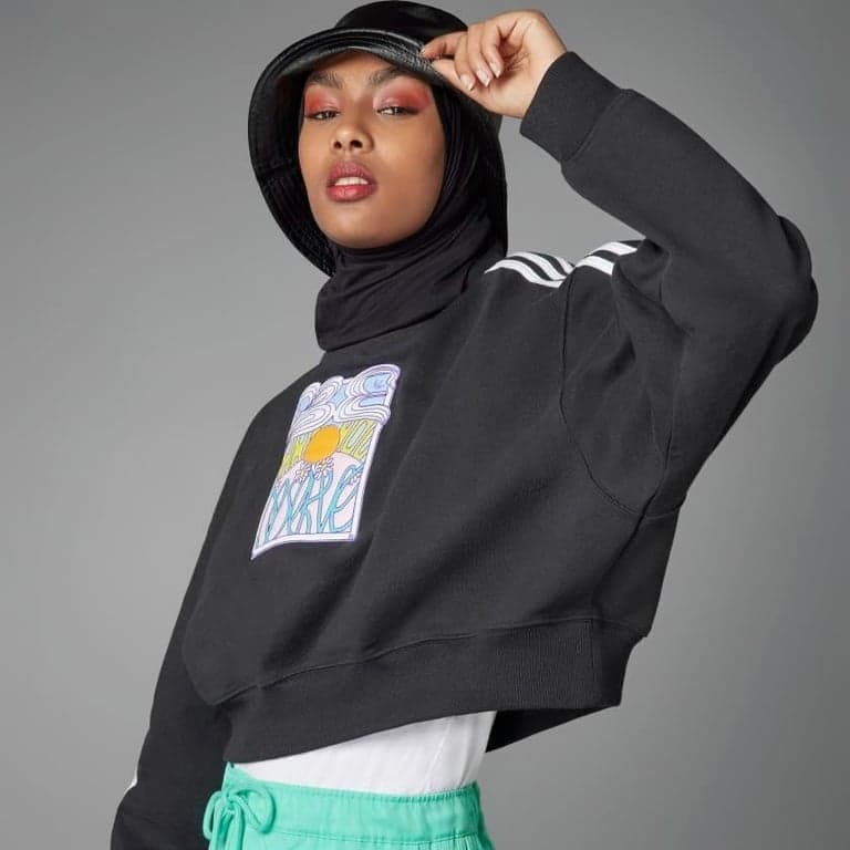 Adidas Women's Always Original Cropped Oversized Round Neck Sweatshirt, Black - imagen 4