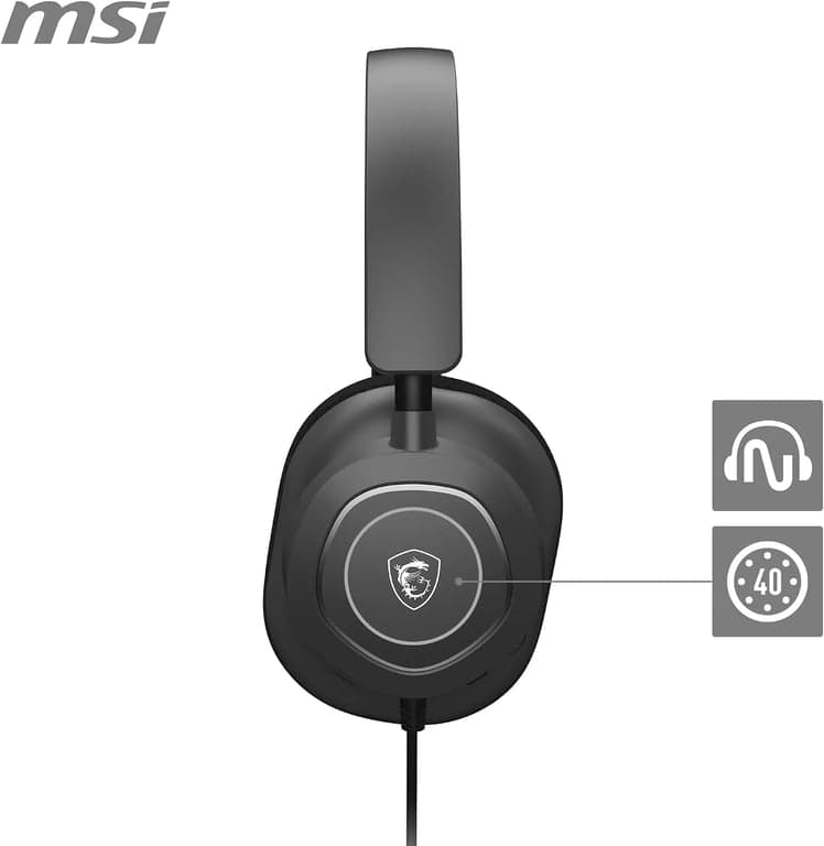 Auriculares para juegos MSI Maestro 300 - Drivers de neodimio de 40 mm, micrófono unidireccional (cardioide), almohadillas de espuma de alta densidad, diseño ligero y giratorio, USB-C, adaptador USB-C a A - Con cable - vista alternativa
