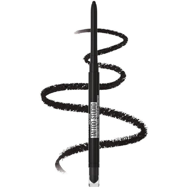 Delineador de ojos automático en gel Maybelline Tattoo Studio, a prueba de agua, difuminable, resistente a las manchas, delineador de ojos mate para hasta 36 horas de uso, Pitch Black (negro ahumado), el empaque puede variar