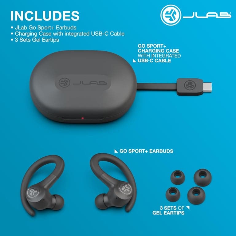 JLab, Go Sport+, Auriculares Inalámbricos Verdaderos para Entrenamiento, Deportivos Bluetooth, Llamadas Claras, Grafito - imagen 3