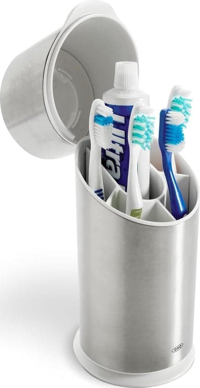 Juego de soporte para cepillos de dientes OXO Good Grips para baño - Acero inoxidable
