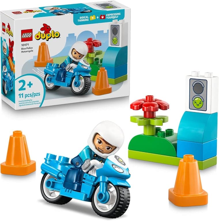 LEGO DUPLO Town Moto de Policía Azul Juguete de Construcción para Niños Pequeños - Set de Juego de Simulación y de Aprendizaje para y Niñas, Edades 2+ - Bloques de para Practicar Habilidades Motoras - Regalo de Cumpleaños - 10471