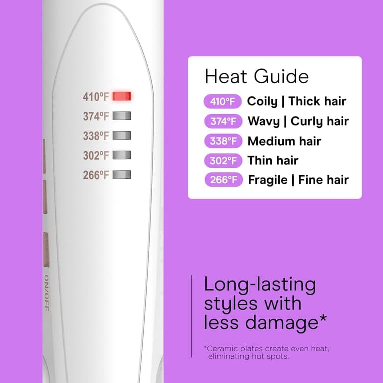 Plancha de pelo Conair Double Ceramic, plancha de pelo de 1 pulgada, cinco ajustes de calor, placas flotantes extralargas, blanca - imagen 3