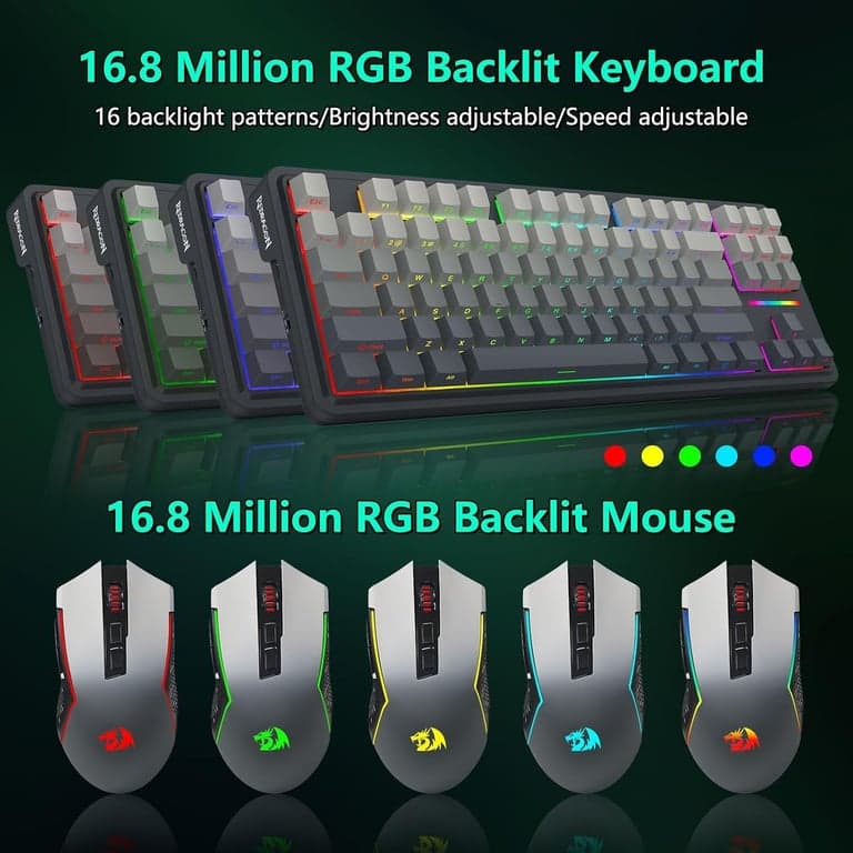 Combo de teclado y mouse mecánico inalámbrico Redragon, retroiluminación RGB, negro - imagen 5