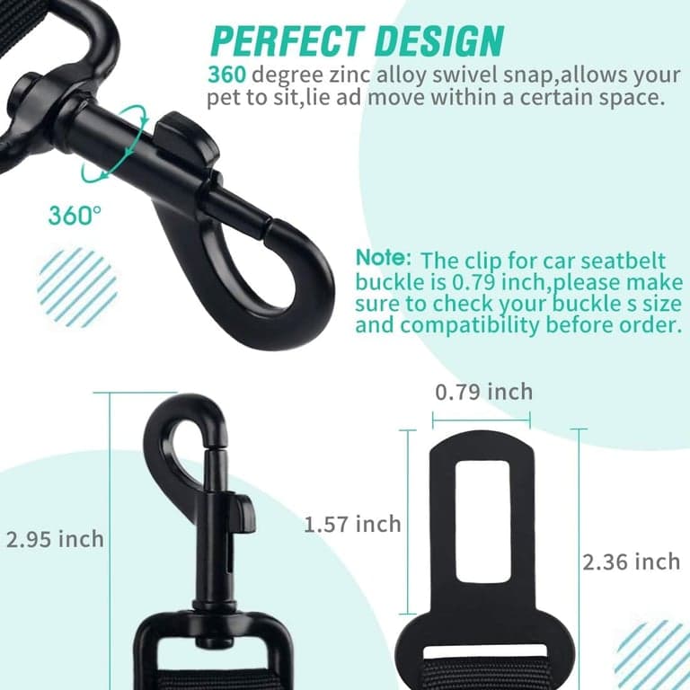 COOYOO Cinturón de seguridad para perros, juego de 3 piezas retráctil, arnés para coche, cinturón de seguridad ajustable para perros para vehículos, cinturones de seguridad de nailon para mascotas, resistentes y elásticos - imagen 5
