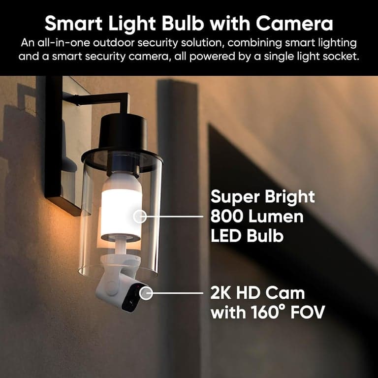 WYZE Bulb Cam - Cámara de seguridad inteligente con bombilla de luz 2K HD con visión nocturna a color, LED regulable de 800 lúmenes, vista amplia de 160°, detección de movimiento y sirena, casquillo E26, Alexa/Google/IFTTT - imagen 5