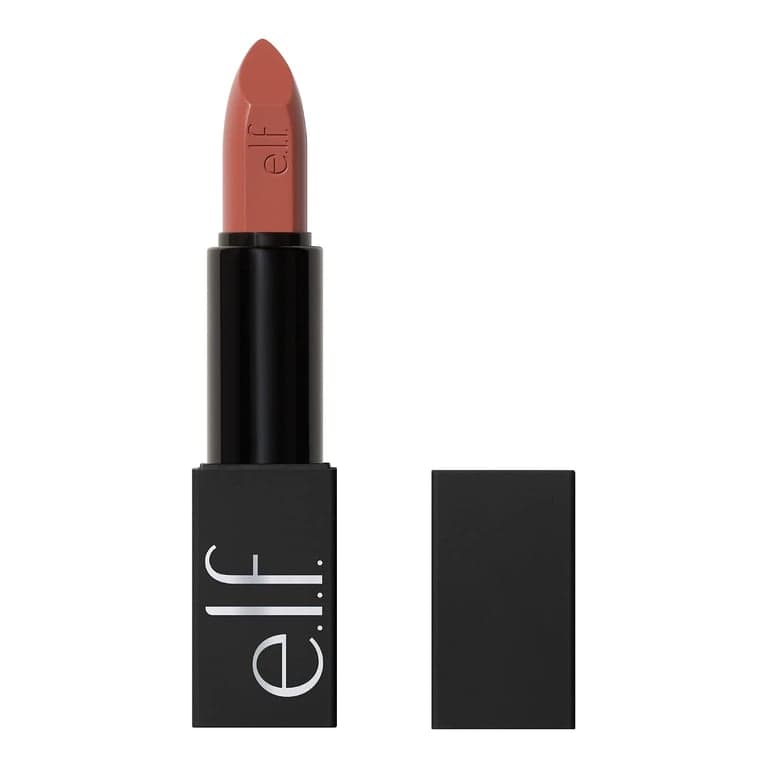 e.l.f. O Face Satin Lipstick, ricamente pigmentado, lápiz labial cremoso nutritivo y de larga duración, con jojoba, vegano y libre de crueldad animal, Shameless