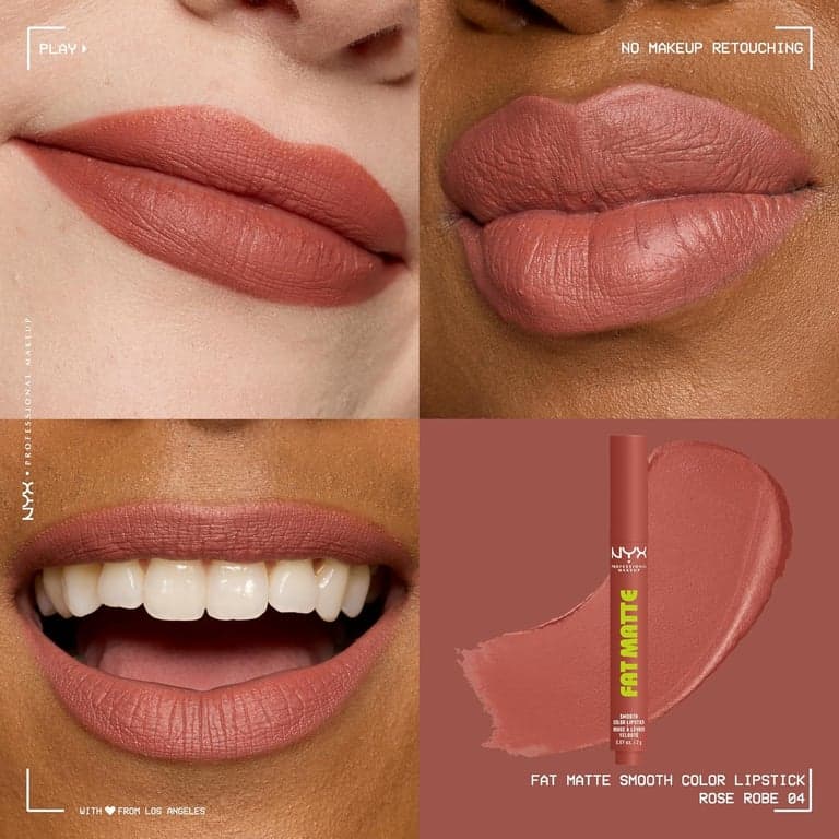 NYX PROFESSIONAL MAKEUP Lápiz Labial Fat Matte, Pigmentado, Suavizante y No Resecante, Maquillaje de Labios de Larga Duración, Vegano y Libre de Crueldad Animal - Rose Robe (Rosa Nude) - imagen 3