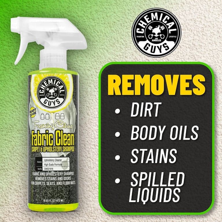 Chemical Guys, Spray Limpiador de Telas y Alfombras Cítrico con Kit de Cepillo, 16 oz | Con cepillo interior resistente y práctico, kit con aroma cítrico, spray para telas y kit combinado de cepillo interior, listo para uso inmediato - imagen 5