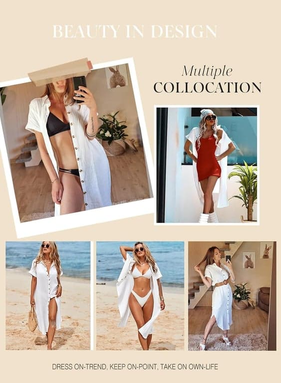 Dokotoo Cárdigans Largos para Mujer Cubre Trajes de Baño Vestido de Playa de Verano | Ropa de Vacaciones de Playa, Cárdigan Kimono Largo con Botones, Abertura Lateral, Traje de de Ajuste Holgado, de Vestidos de - imagen 5