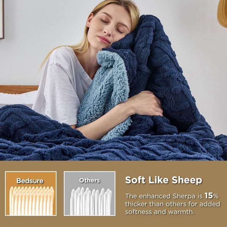 Manta Sherpa Cable Bedsure, tamaño "throw" (azul marino y gris) - imagen 3