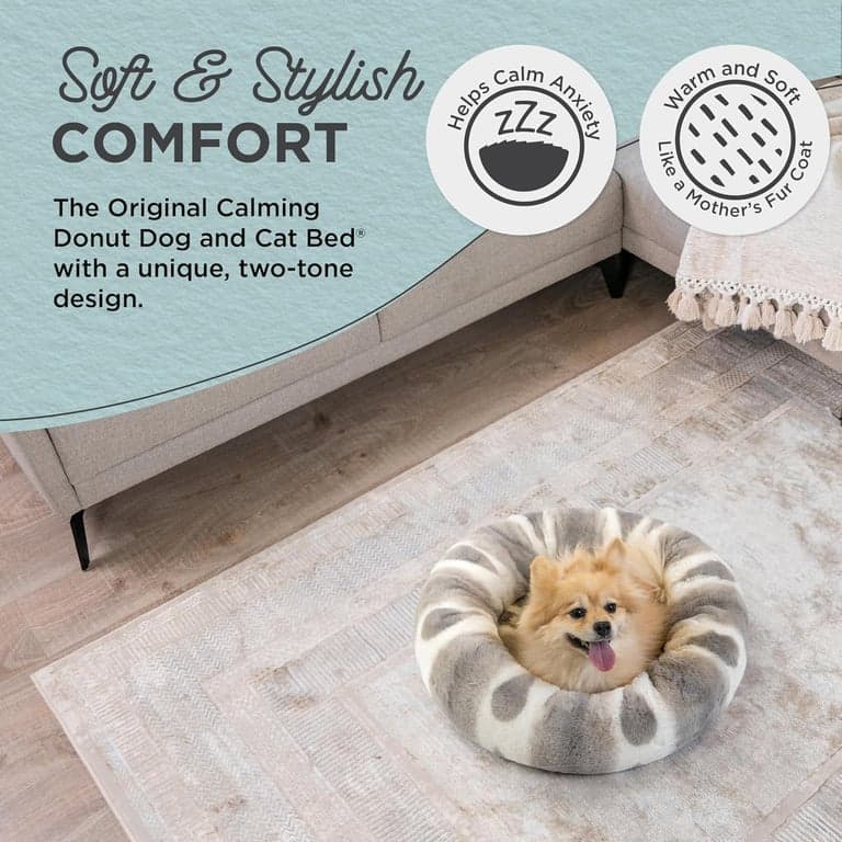 Cama para perro tipo dona relajante de piel sintética de lujo con estampado Best Friends by Sheri, gris, pequeña, 23x23 - vista alternativa