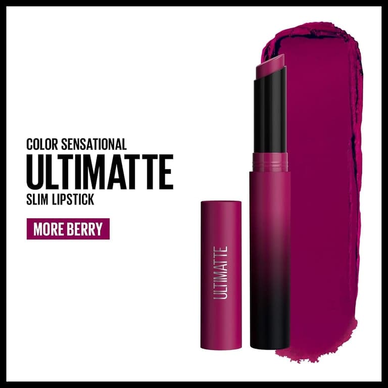 Maybelline Color Sensational Ultimatte Lápiz Labial Mate, No Reseca, Pigmento de Intenso, More Berry, Morado Baya Cálido, 1 Unidad - vista alternativa