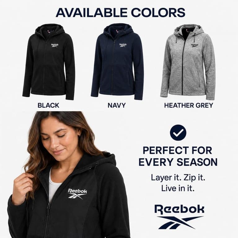 Reebok Womens Fleece Jacket Lightweight Zip-Up Hooded Winter Coat for Women | Super-Soft Plush Lining Feels Great Against Skin, Versatile for Errands or Outdoor Wear, Easy Layer Into Winter - imagen 5