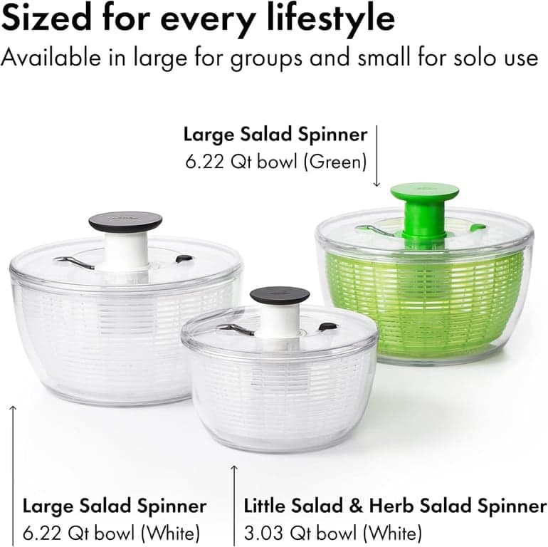 OXO Good Grips Pequeña Centrifugadora de Ensalada y Hierbas, Lavador de Verduras con Colador - imagen 2