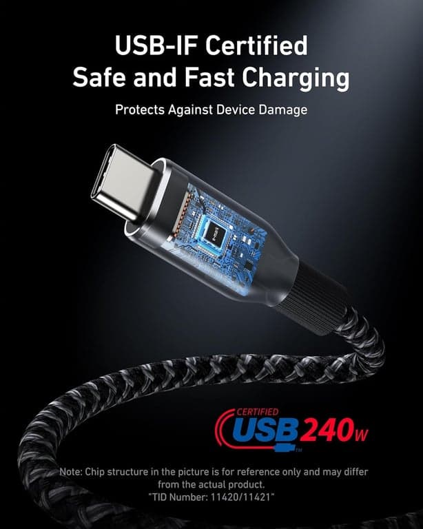 Cable Anker Prime USB C a C, cable de carga rápida de 240 W, nailon trenzado reciclado con durabilidad de flexión de 100 años para iPhone serie 17, MacBook, Galaxy S24 (6 FT) (Paquete de 2) - imagen 5